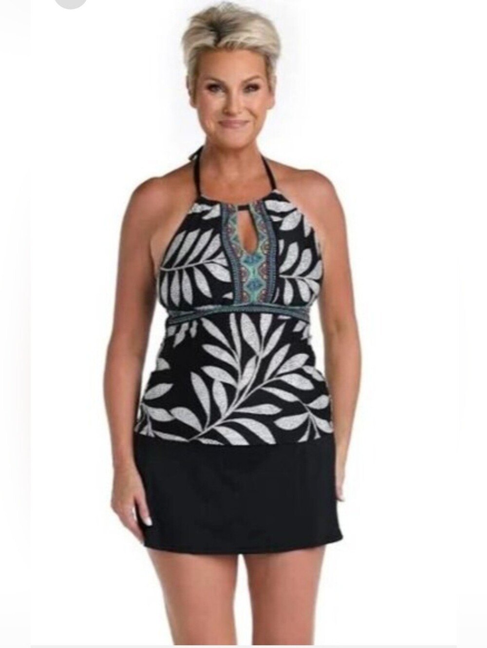 24th & Ocean "Mosaic Leaf" Strappy High Neck Tankini Top. Size XL - Picture 12 of 12